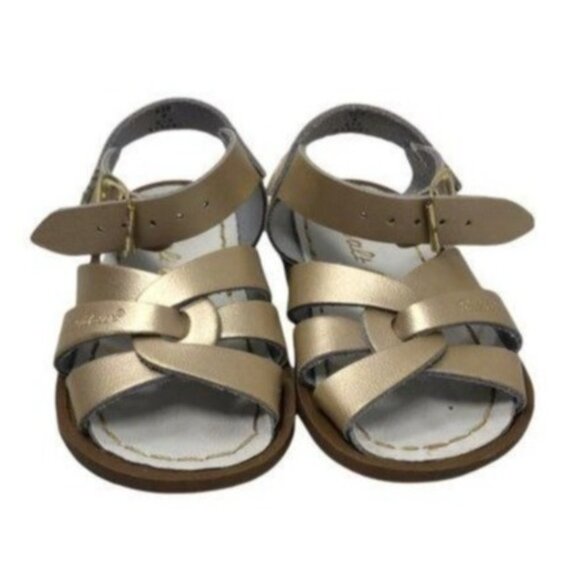 Salt Water Sandals Gold Girls Size 4 Matte Gold Leather Excellent very gently us - Picture 6 of 15